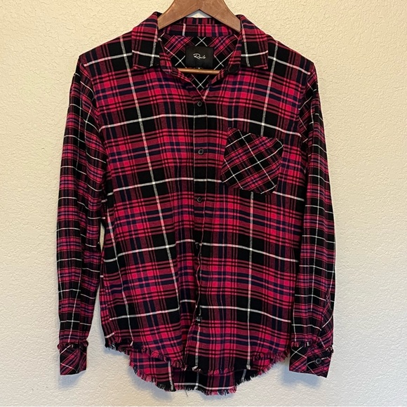 Rails Brock Plaid Button Button-Up Shirt In Pink, Black, and Navy Women's Medium - Picture 2 of 13